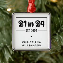 Ornamento De Metal Aniversário de 21 anos 21 personalizado em 24 de a