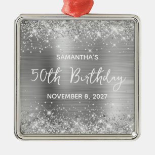 Ornamento De Metal Aniversário de 50 anos em Glittery Silver Foil