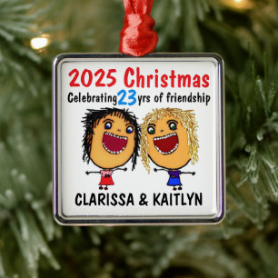 Ornamento De Metal Aniversário de Amizade NATAL Cartoon Personalizado