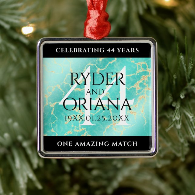 Ornamento De Metal Aniversário de Casamento da 44 Turquesa Elegante (Árvore)