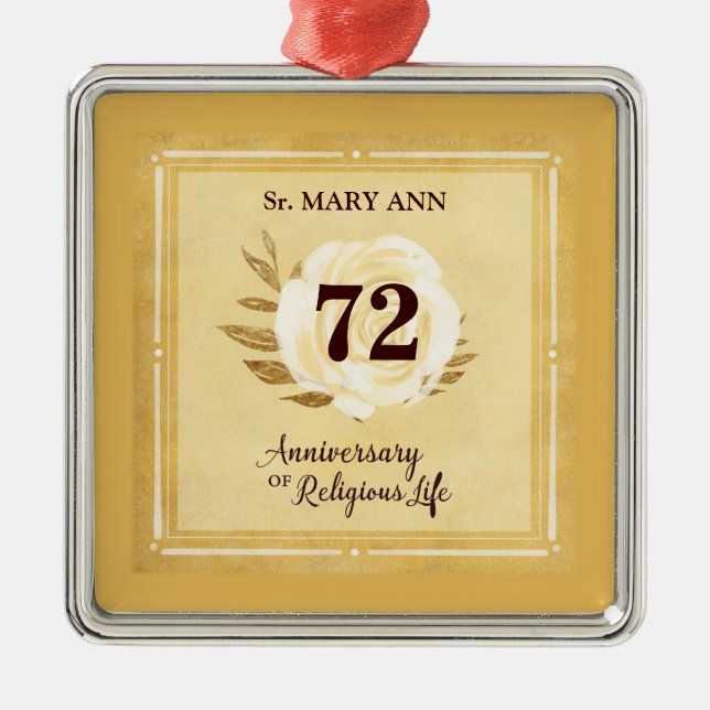 Ornamento De Metal Aniversário personalizável da freira religiosa (Frente)