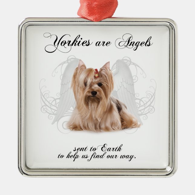 Ornamento De Metal Anjo de Yorkie (Frente)