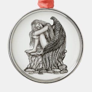Ornamento De Metal Anjo dormindo na pedra