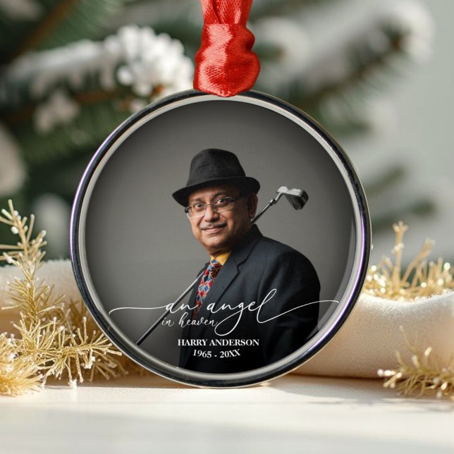 Ornamento De Metal Anjo no Céu Negro e White Memorial Foto (Criador carregado)