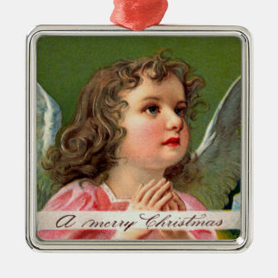 Ornamento De Metal Anjo Orando com Faixa de Natal