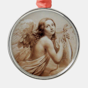Ornamento De Metal ANJO que JOGA LYRA SOBRE as NUVENS, Brown