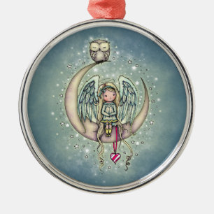 Ornamento De Metal Anjozinho Brilhante e Coruja Arte Ilustrada