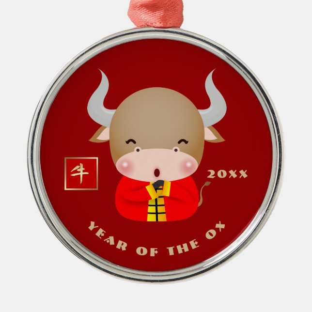 Ornamento De Metal Ano Chinês do Presente Ox (Frente)