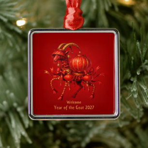 Ornamento De Metal Ano Vermelho da Cabra 2027 Lanterna