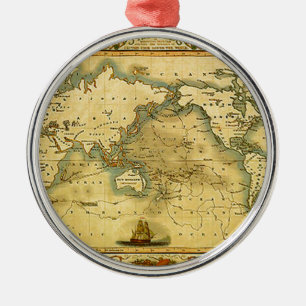 Ornamento De Metal Antigo Mapa Mundial Antiquado