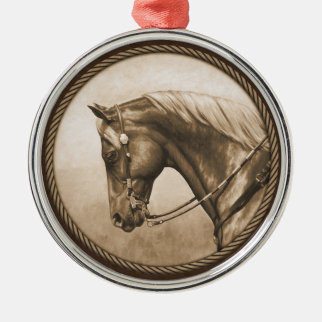 Ornamento De Metal Antigo Quarto Oeste Horse Sepia Brown (Frente)
