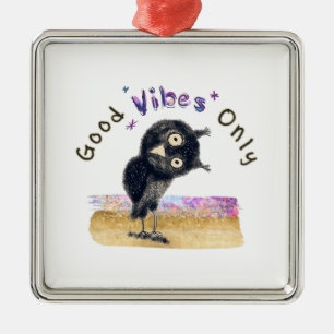 Ornamento De Metal Apenas Boas Vibrações com a Coruja Curiosa