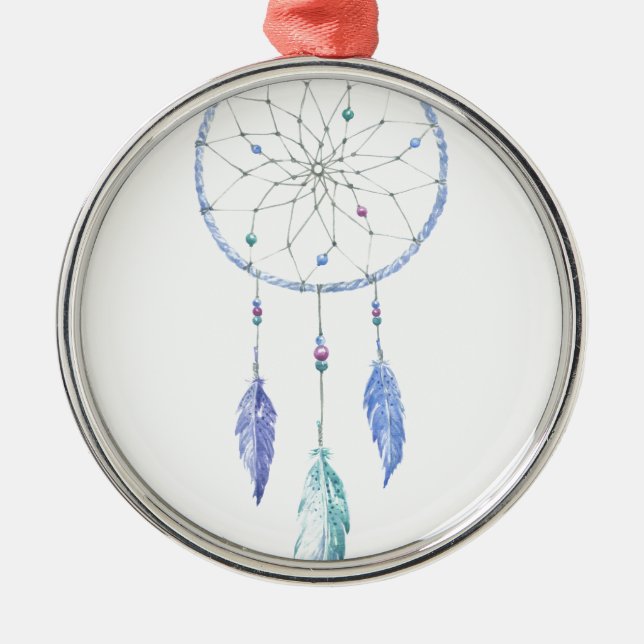 Ornamento De Metal Aquarela Dreamcatcher com 3 penas (Frente)