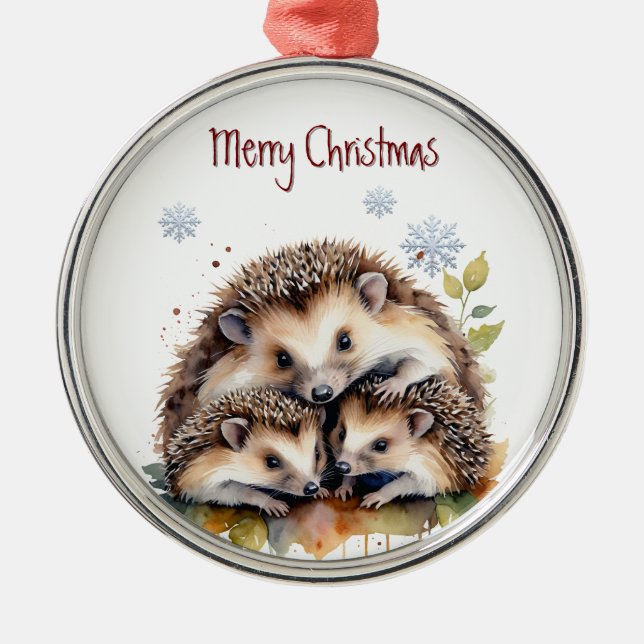 Ornamento De Metal Aquarela Hedgehog Arte Animal (Frente)