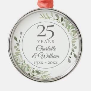 Ornamento De Metal Aquarela Suave Vegetação 25º Aniversário