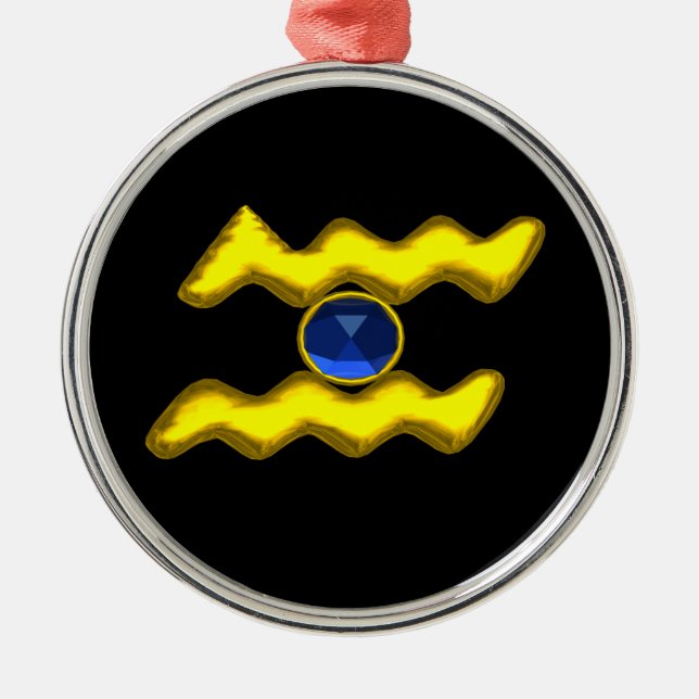Ornamento De Metal AQUARIUS ZODIAC ANIVERSÁRIO JEWEL Blue Sapphire Do (Frente)
