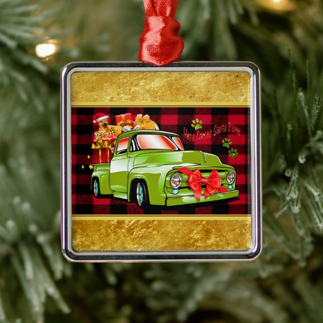 Ornamento De Metal Aqui vem o caminhão de desfile de Natal com Papais (Árvore)