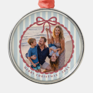 Ornamento De Metal Arco de Natal com Foto Listras Azuis