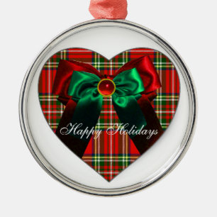ORNAMENTO DE METAL ARCOS DE NATAL VERDE ESCOCÊS TARTAN E CORAÇÃO D