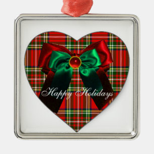 ORNAMENTO DE METAL ARCOS DE NATAL VERDE ESCOCÊS TARTAN E CORAÇÃO D