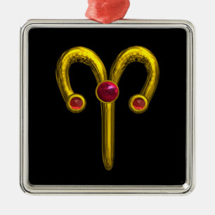 Ornamento De Metal ARIES ZODIAC BIRTHDAY JEWEL Red Ruby Dourado