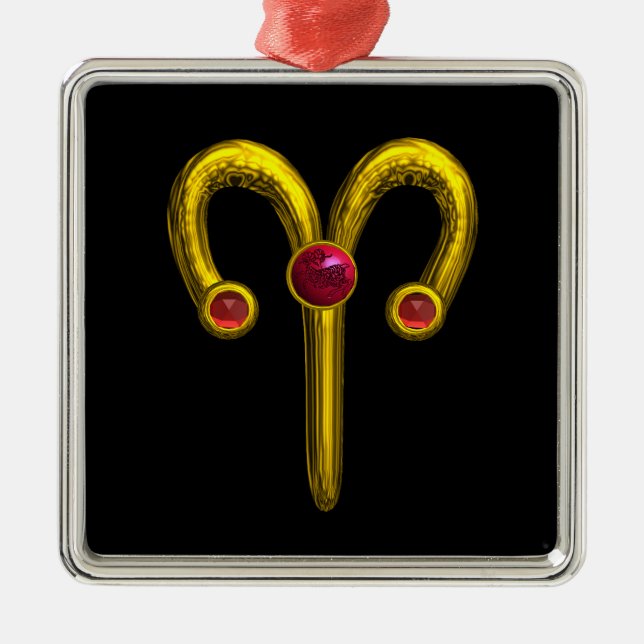 Ornamento De Metal ARIES ZODIAC BIRTHDAY JEWEL Red Ruby Dourado (Frente)