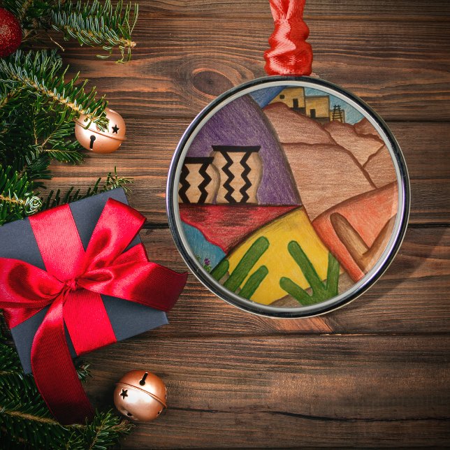 Ornamento De Metal Arizona de Natal Desert Southwest FolArt (Criador carregado)