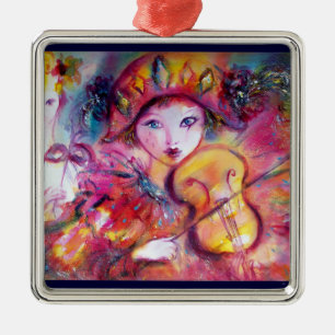 Ornamento De Metal ARLECCHINO E COLOMBINA, Máscaras de Carnaval vene