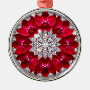 Ornamento De Metal Arranjo Floral Elegante com Orquídeas Vermelhas