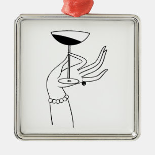 Ornamento De Metal Art Deco Lady segurando vidro de champanhe