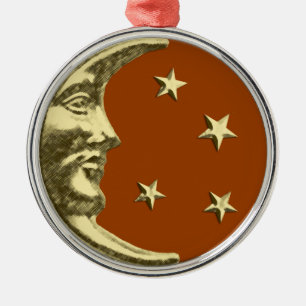 Ornamento De Metal Art Deco Moon and Stars - Castanho e Dourado