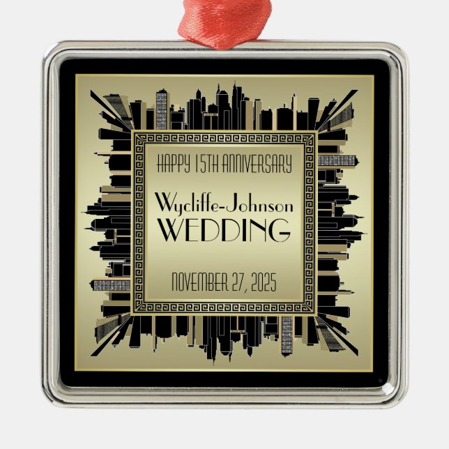 Ornamento De Metal Art deco que Wedding o encanto Dourado de (Frente)