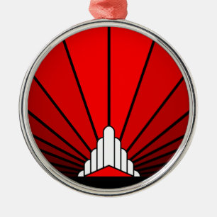 Ornamento De Metal Art deco sun em vermelho