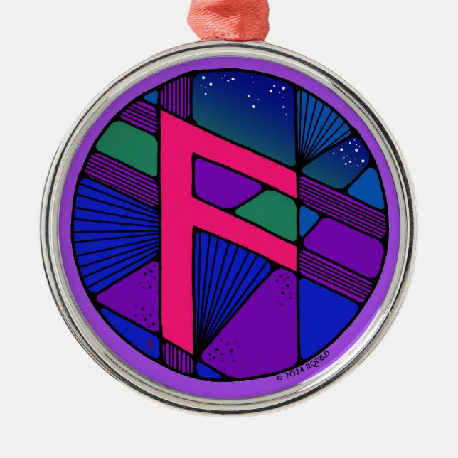 Ornamento De Metal Art Nouveau Ansuz Rune de inspiração (Frente)