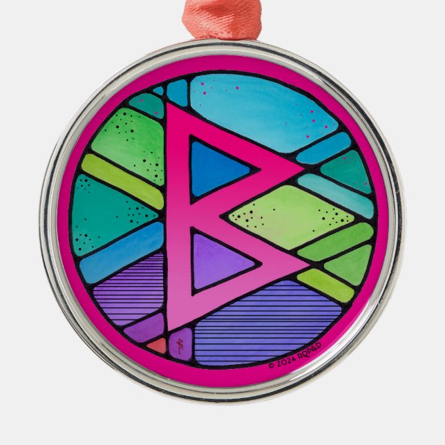 Ornamento De Metal Art Nouveau Berkano Rune of Mãe Terra (Frente)