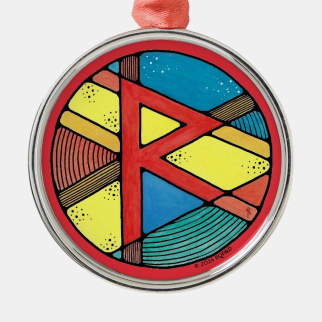 Ornamento De Metal Art Nouveau Raidho Rune of Balance (Frente)