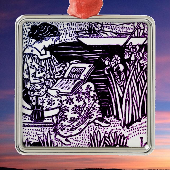 Ornamento De Metal Art Nouveau Woman Lendo (Criador carregado)
