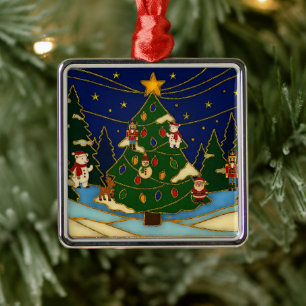 Ornamento De Metal Arte Cloisonne Floresta Caprichosa Natal Clássico