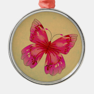Ornamento De Metal Arte de borboleta vintage oriental rosa