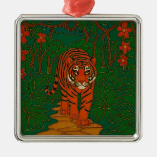 Ornamento De Metal Arte de Cloisonne Tigre no Caminho da Selva