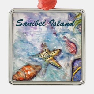 Ornamento De Metal Arte de Florida da aguarela da ilha de Sanibel