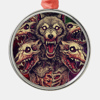 Ornamento De Metal Arte de Lobo Demônio Multi-Cabeças Selvagem