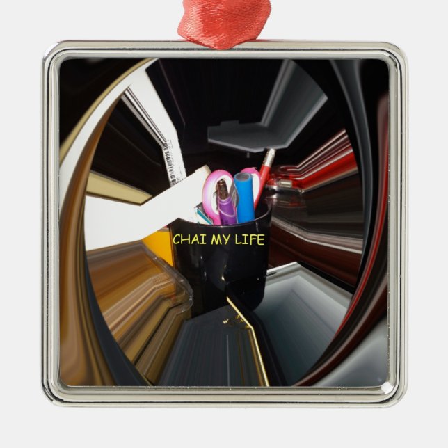 Ornamento De Metal Arte de Papel de carta do Tea Mug Life abstrato (Frente)