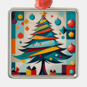 Ornamento De Metal Arte Deco Árvore de Natal Geométrica Feliz com Pre
