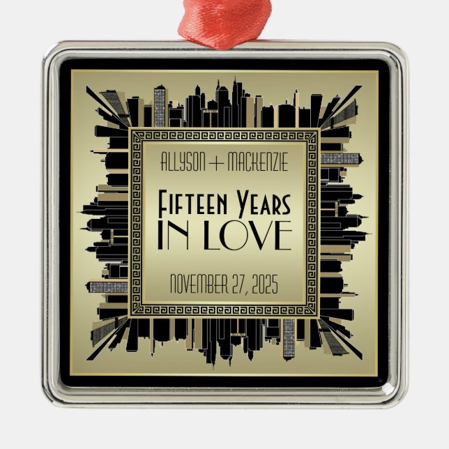 Ornamento De Metal Arte Deco Casamento Aniversário Champanhe Dourado  (Frente)