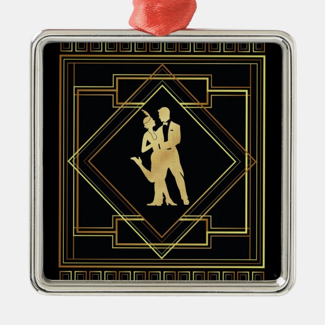 Ornamento De Metal Arte Deco - Geométrica a preto e ouro (Frente)