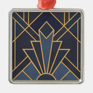 Ornamento De Metal Arte Deco inspiração em azul e ouro