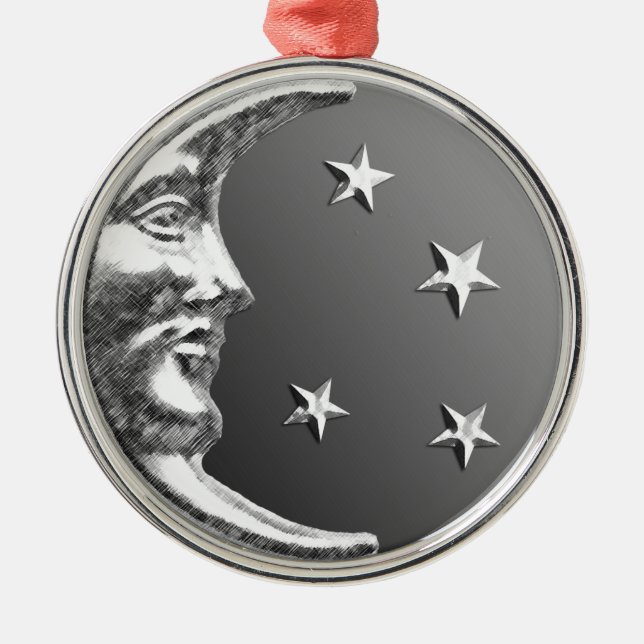 Ornamento De Metal Arte Deco Moon e Estrelas - Cinzas/Cinzas e Prata (Frente)