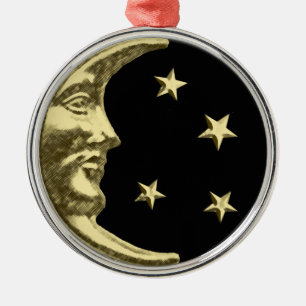 Ornamento De Metal Arte Deco Moon e Estrelas - Preto e Dourado