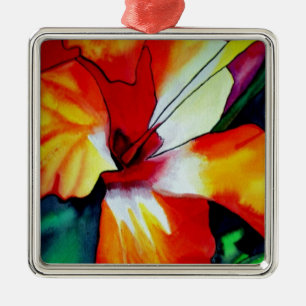 Ornamento De Metal Arte em aquarela de flor tropical Hibisco laranja